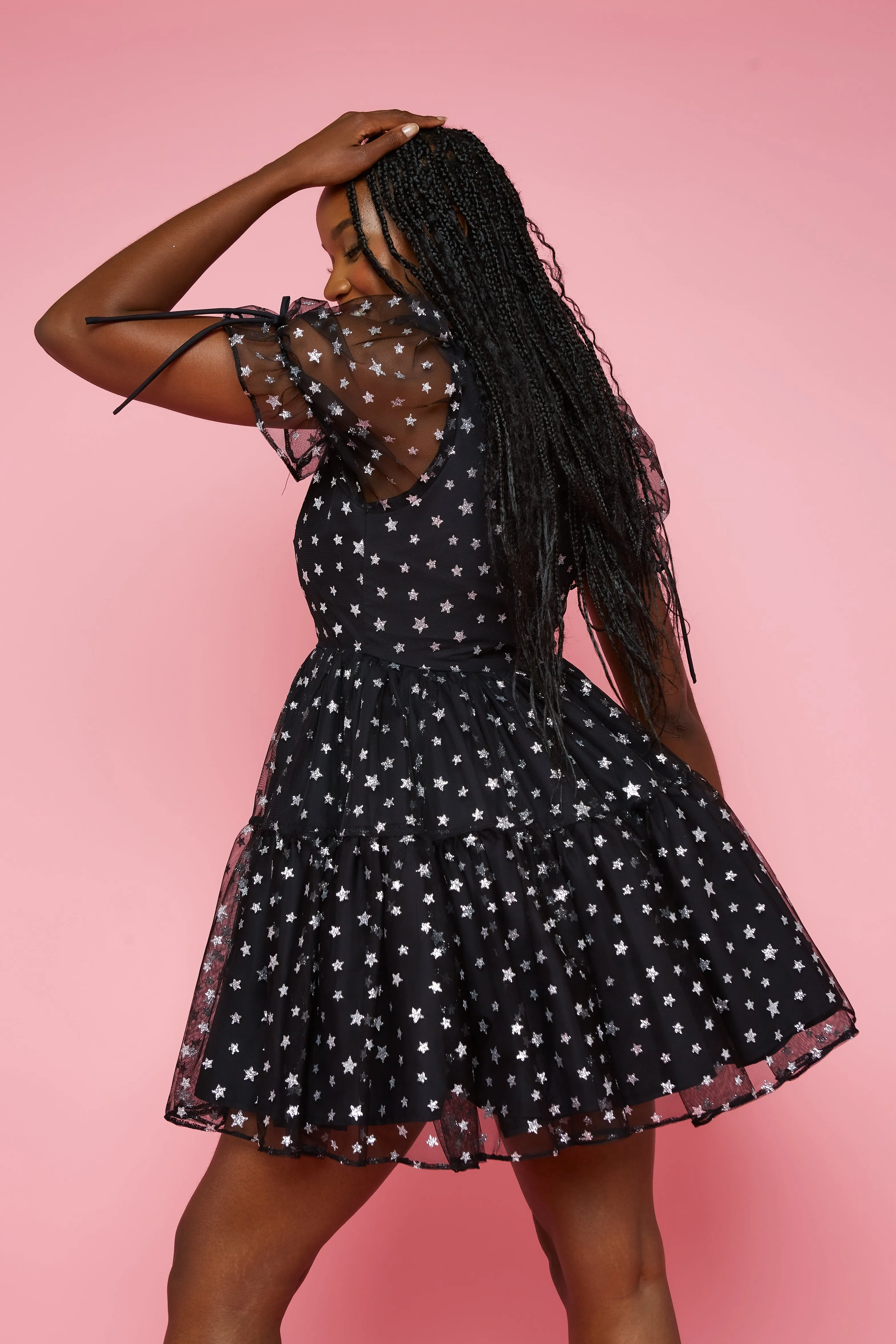 Whitney Mini Dress - Silver Glitter Star STOCK sold by Molby the Label product image thumbnail 4