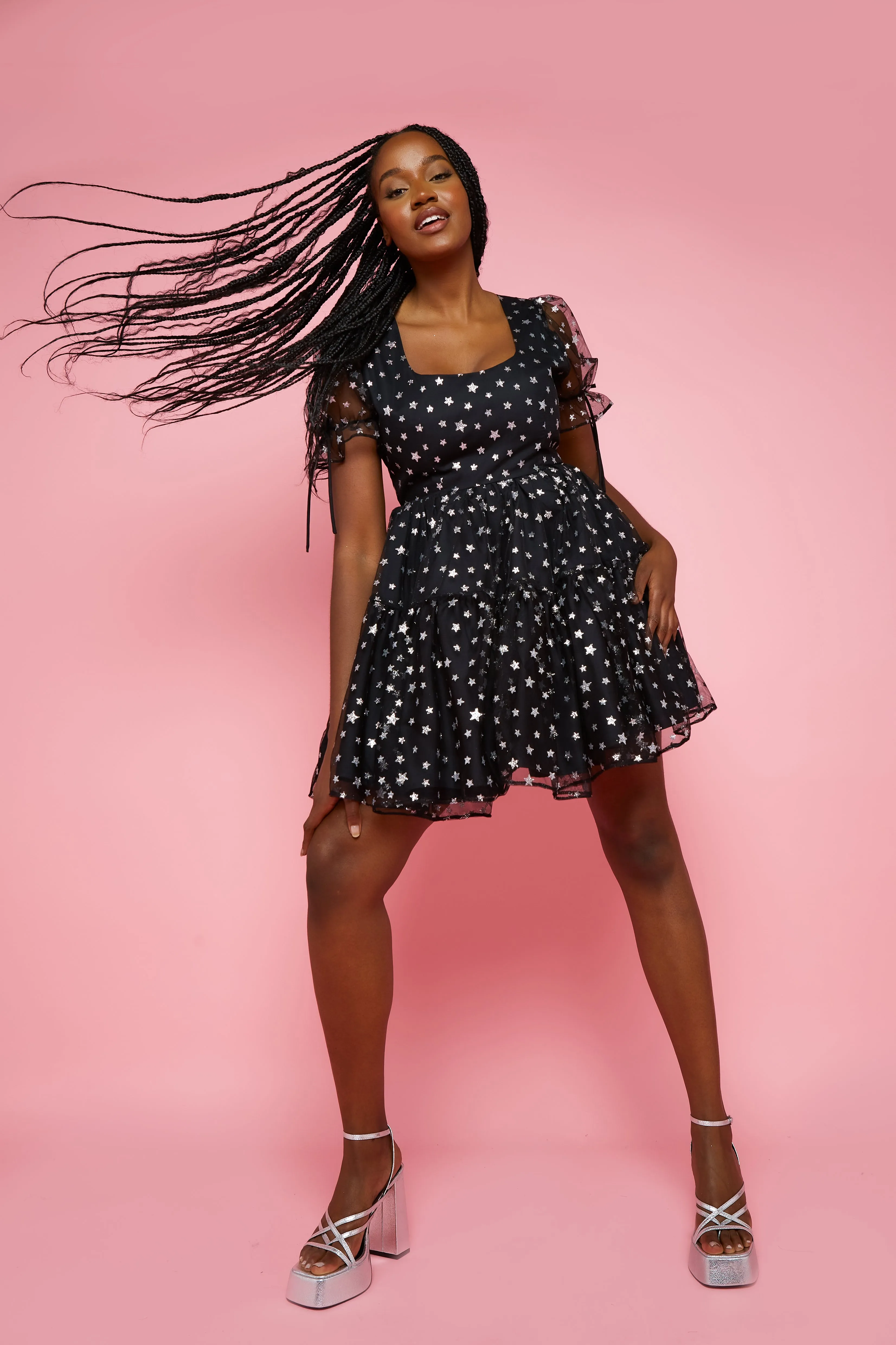 Whitney Mini Dress - Silver Glitter Star STOCK sold by Molby the Label product image thumbnail 3