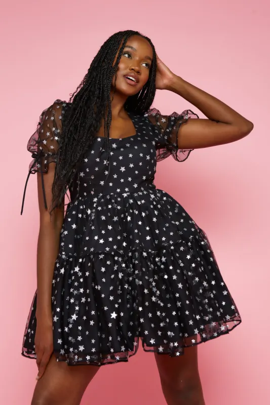 Whitney Mini Dress - Silver Glitter Star STOCK sold by Molby the Label