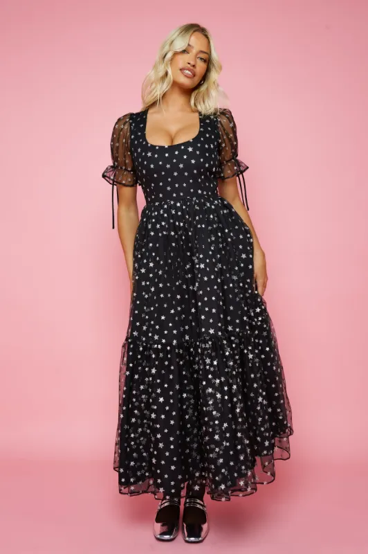 Whitney Midi Dress - Silver Glitter Star STOCK sold by Molby the Label