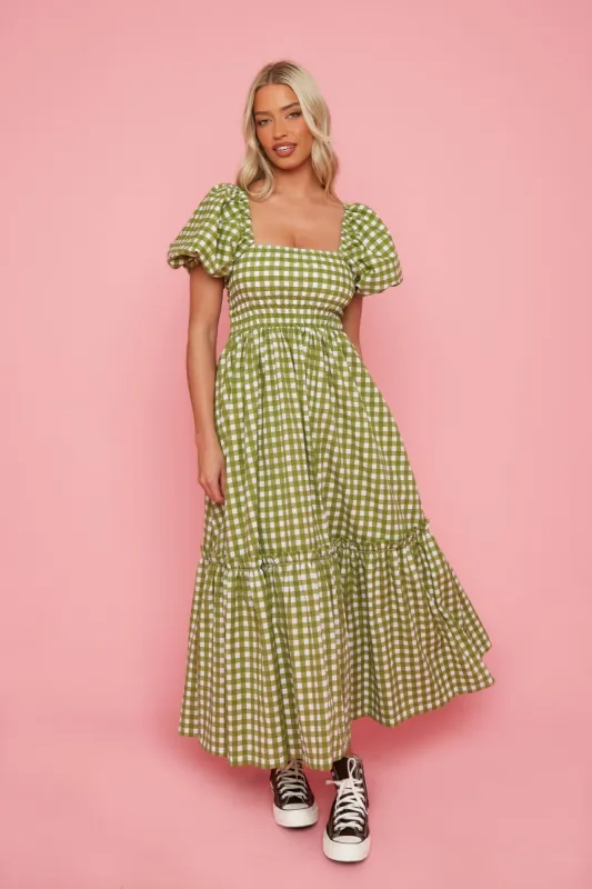 Olive Dress - Green Gingham sold by Molby the Label