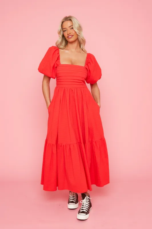 Mandy Dress - Red Seersucker STOCK sold by Molby the Label
