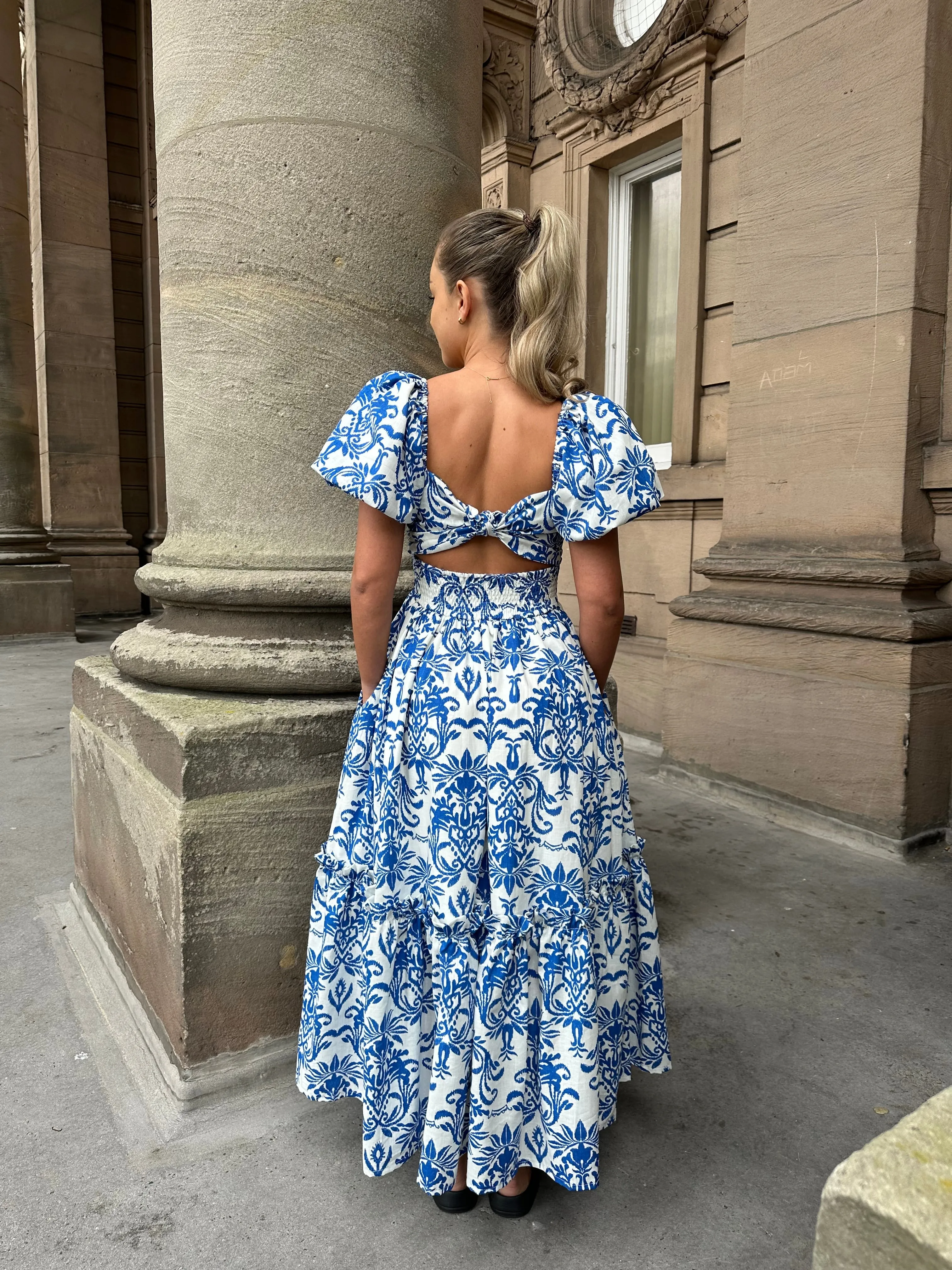 Olive Dress - Blue Baroque Print sold by Molby the Label