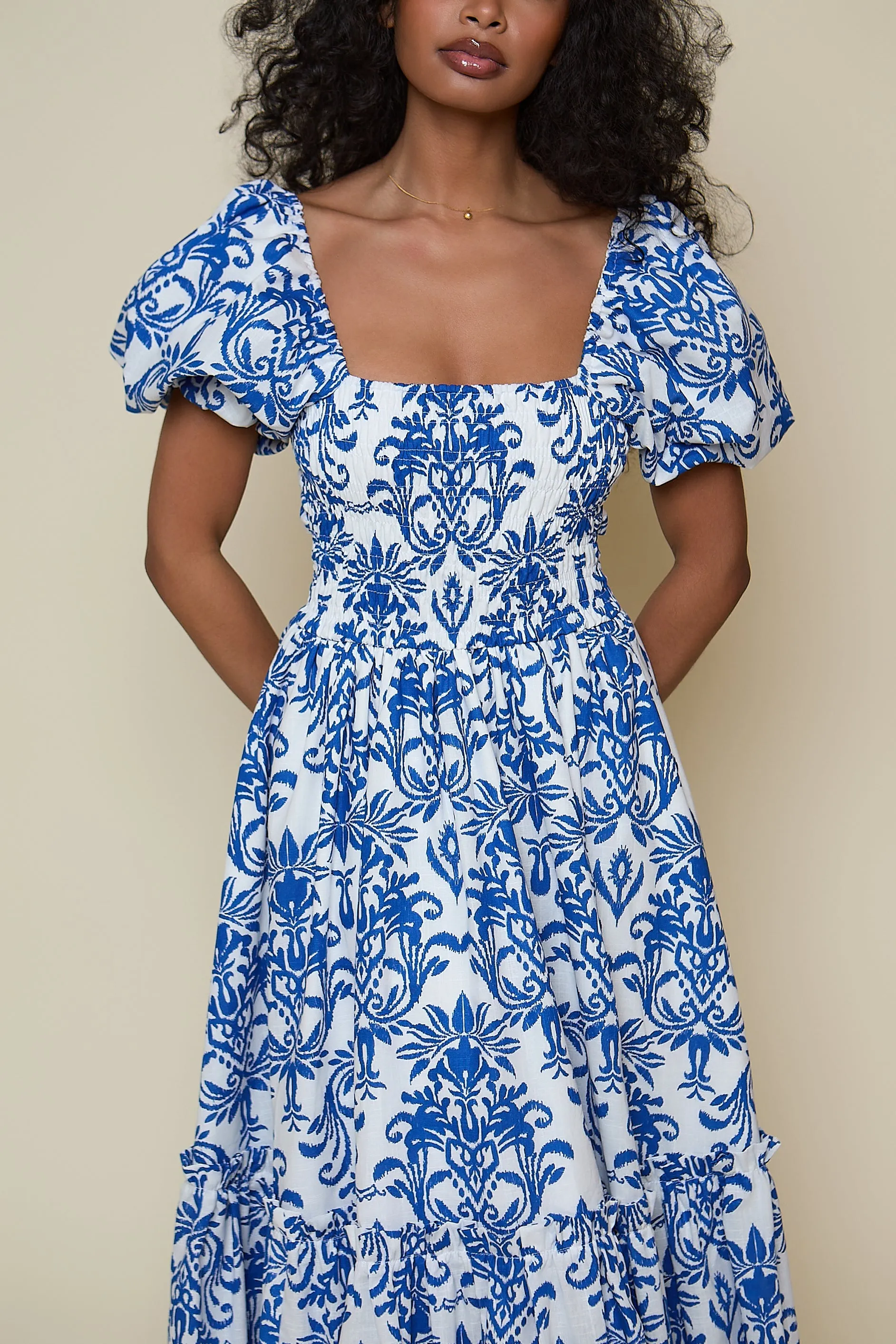 Olive Midi Dress - Blue Baroque print sold by Molby the Label product image thumbnail 3