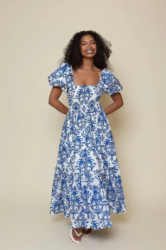 Olive Midi Dress - Blue Baroque print sold by Molby the Label