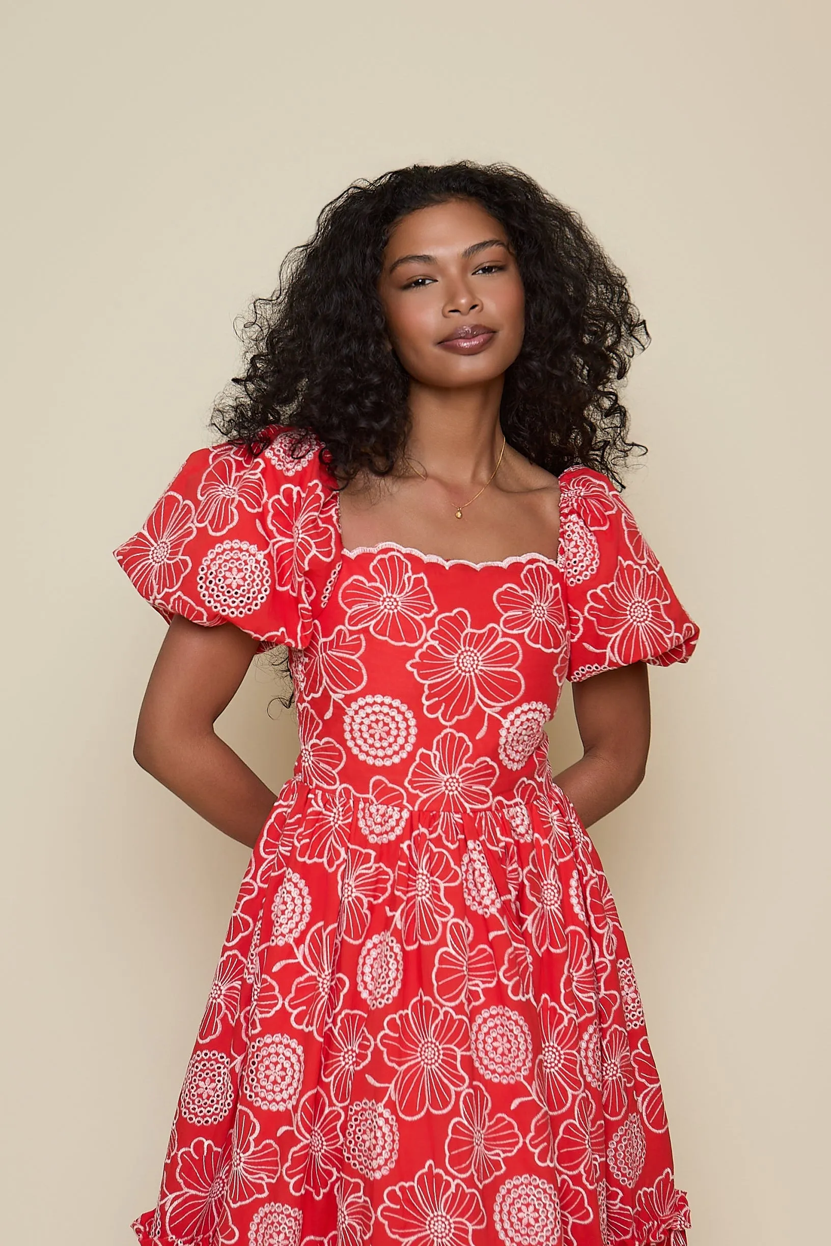 Madeline Dress - Coral Embroidered Floral sold by Molby the Label product image thumbnail 4