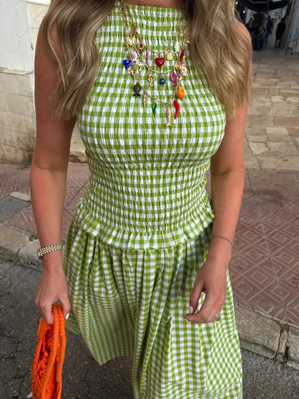 Pippa Dress - Green Gingham sold by Molby the Label