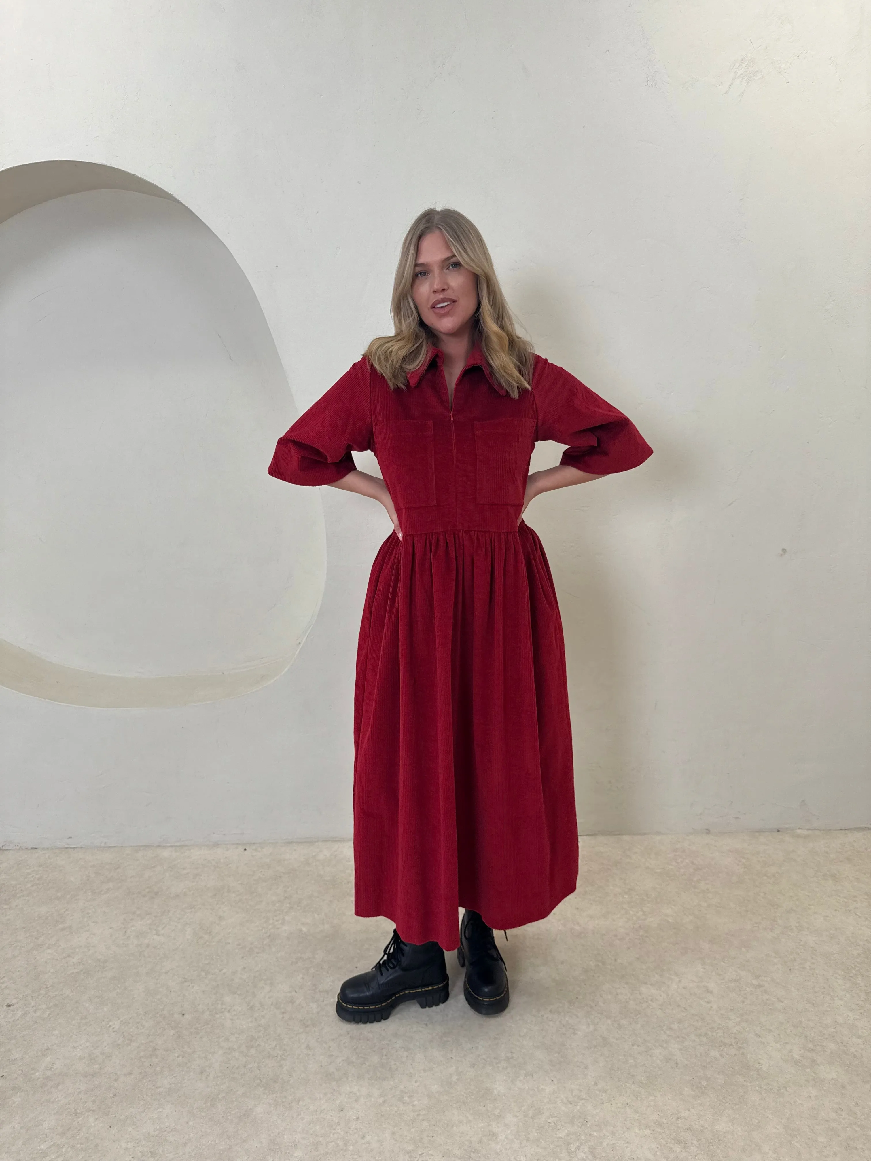 Inga Dress - Red Corduroy (PRE-ORDER) sold by Molby the Label product image thumbnail 4