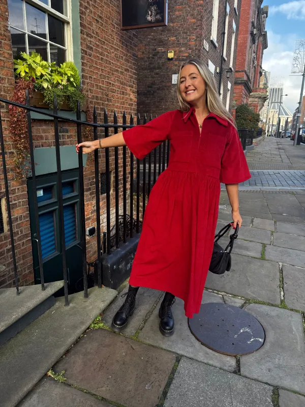 Inga Dress - Red Corduroy (PRE-ORDER) sold by Molby the Label