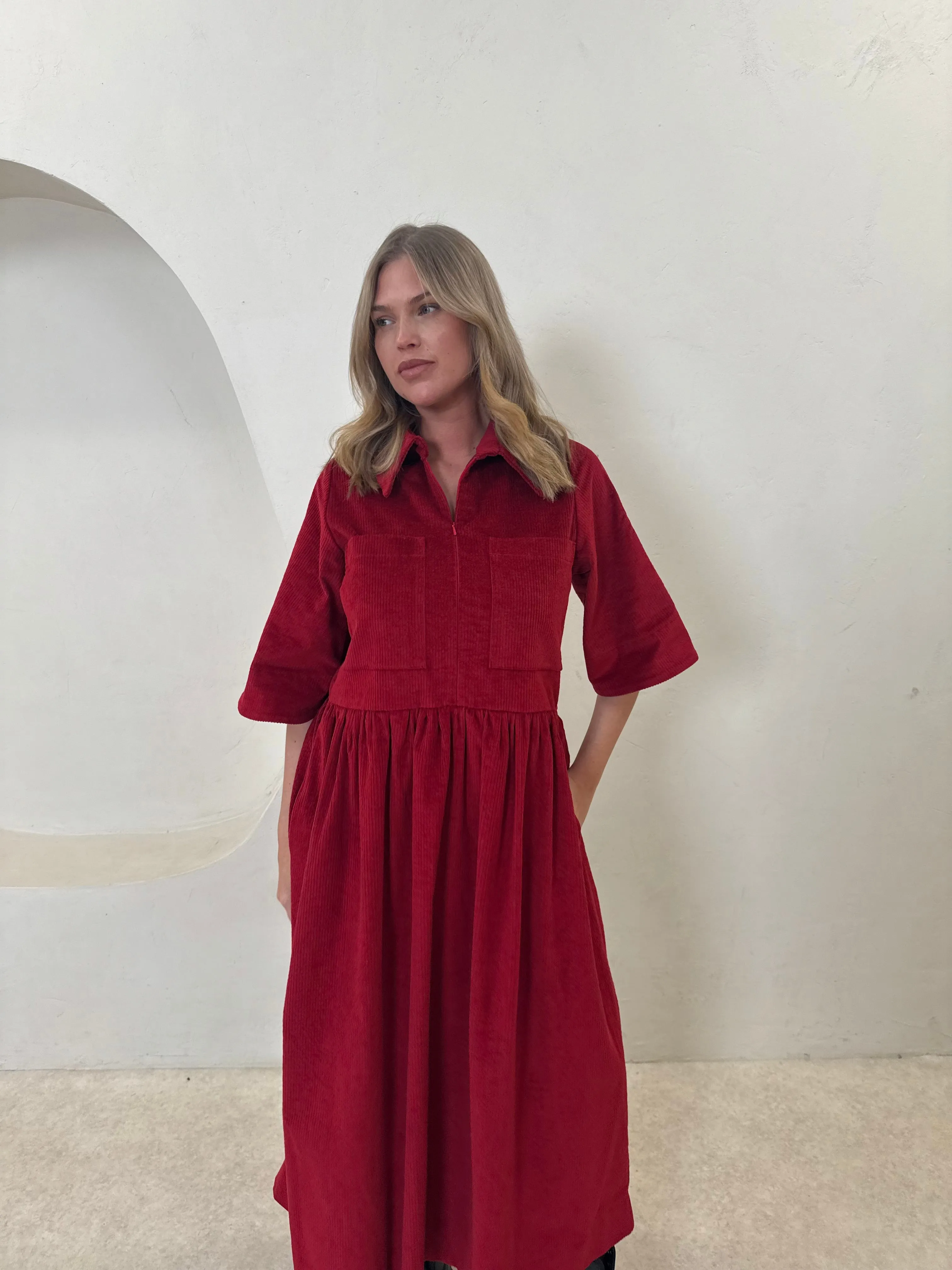 Inga Dress - Red Corduroy (PRE-ORDER) sold by Molby the Label product image thumbnail 3