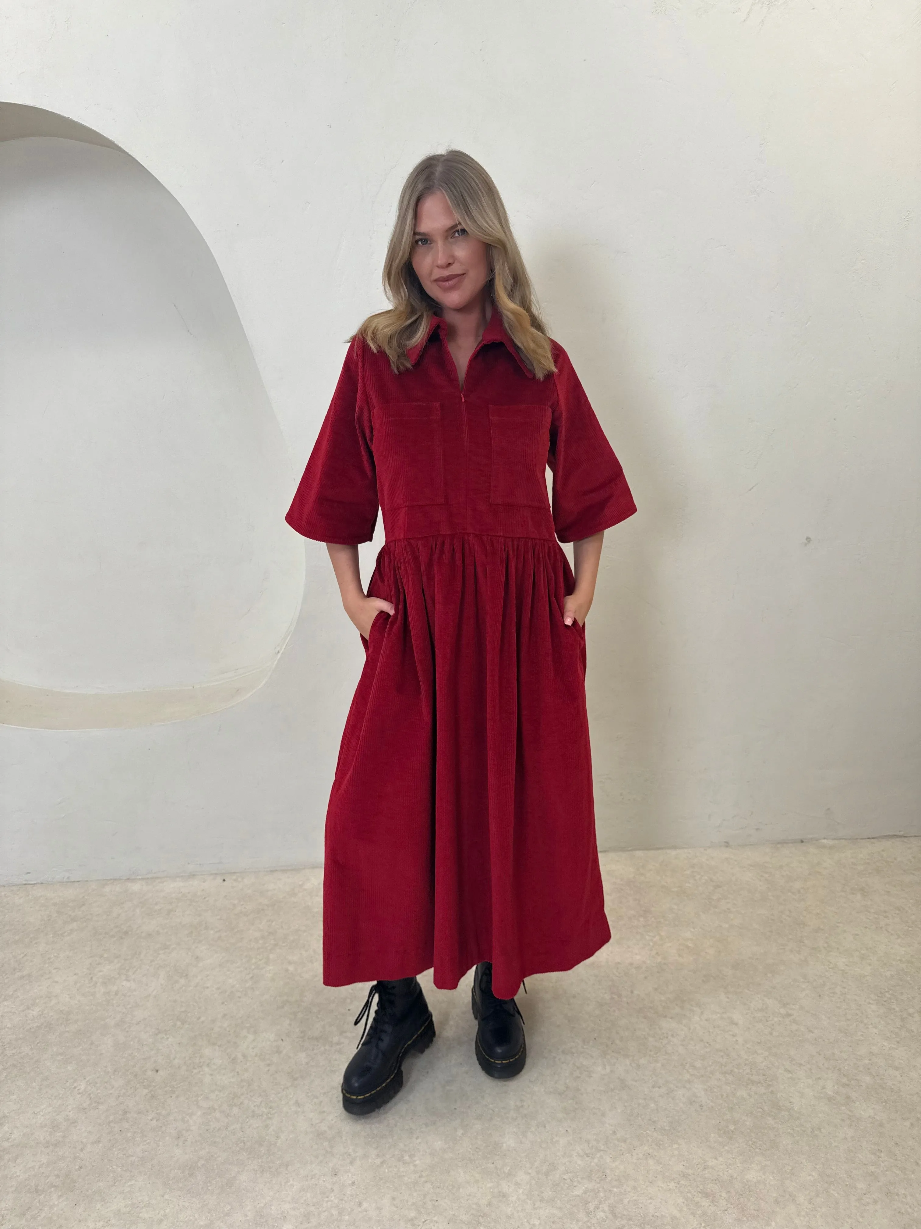 Inga Dress - Red Corduroy (PRE-ORDER) sold by Molby the Label product image thumbnail 2