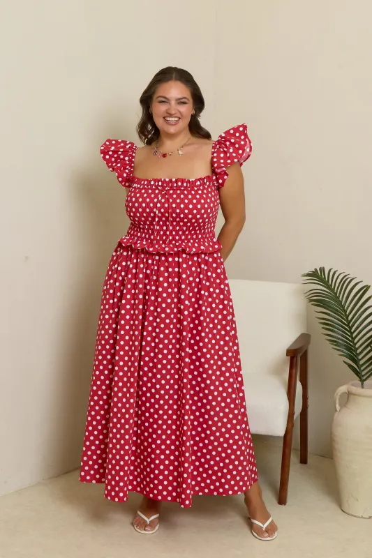 Nina Dress - Red Polka Dot made by Molby the Label