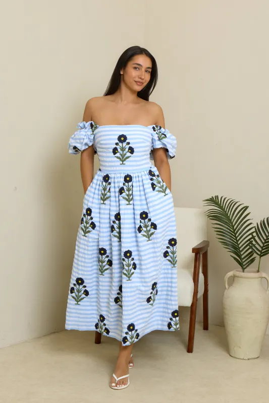 Madeline Dress - Embroidered Floral Stripe made by Molby the Label