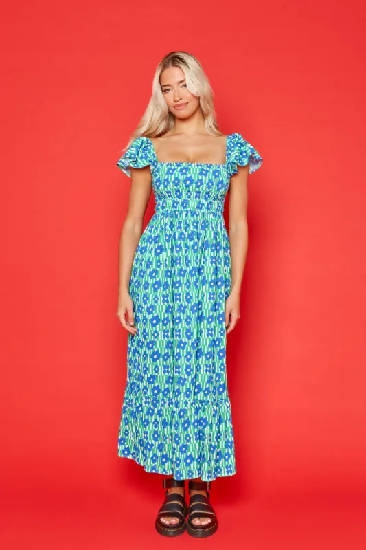 Nancy Dress - Green & Blue Molby Floral STOCK sold by Molby the Label