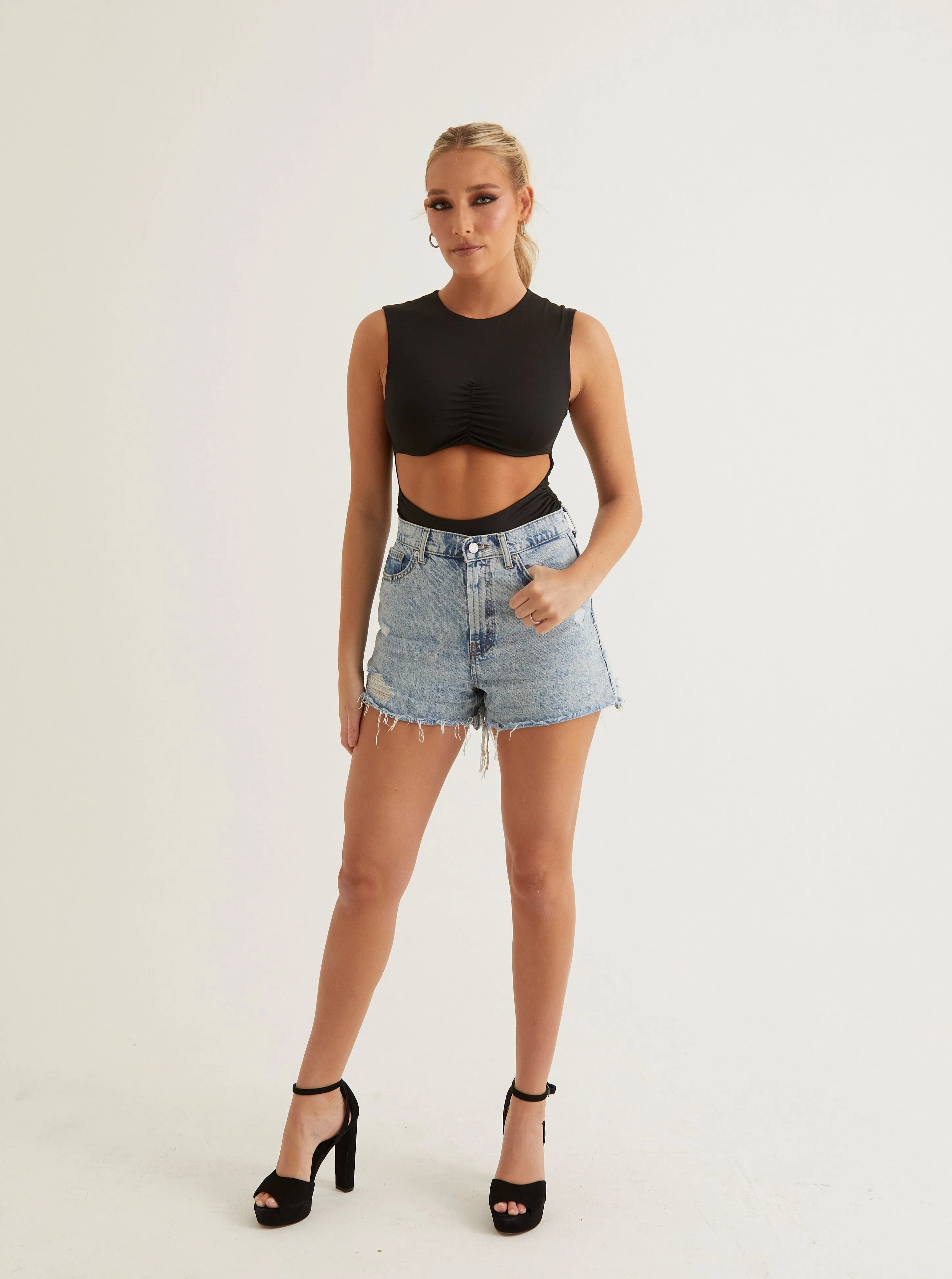 Waist Cut Out Sleeveless Bodysuit | Black sold by Alana Eve product image thumbnail 2