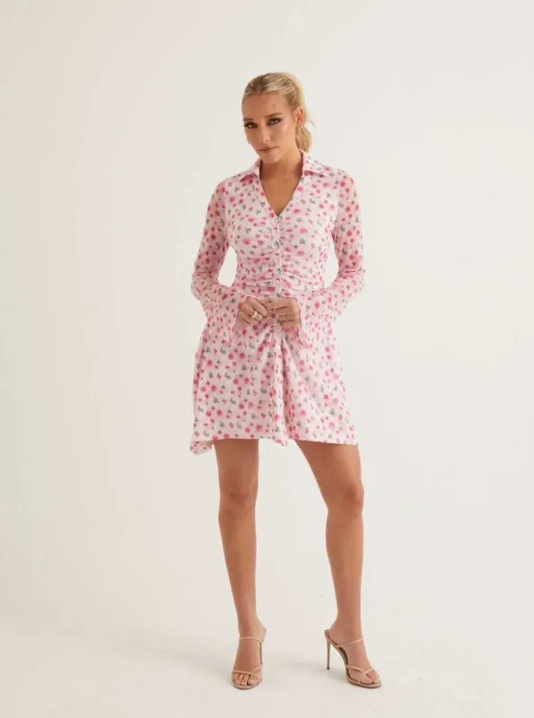 Long Sleeve Button Front Midi Dress | Garden Rose & Black sold by Alana Eve