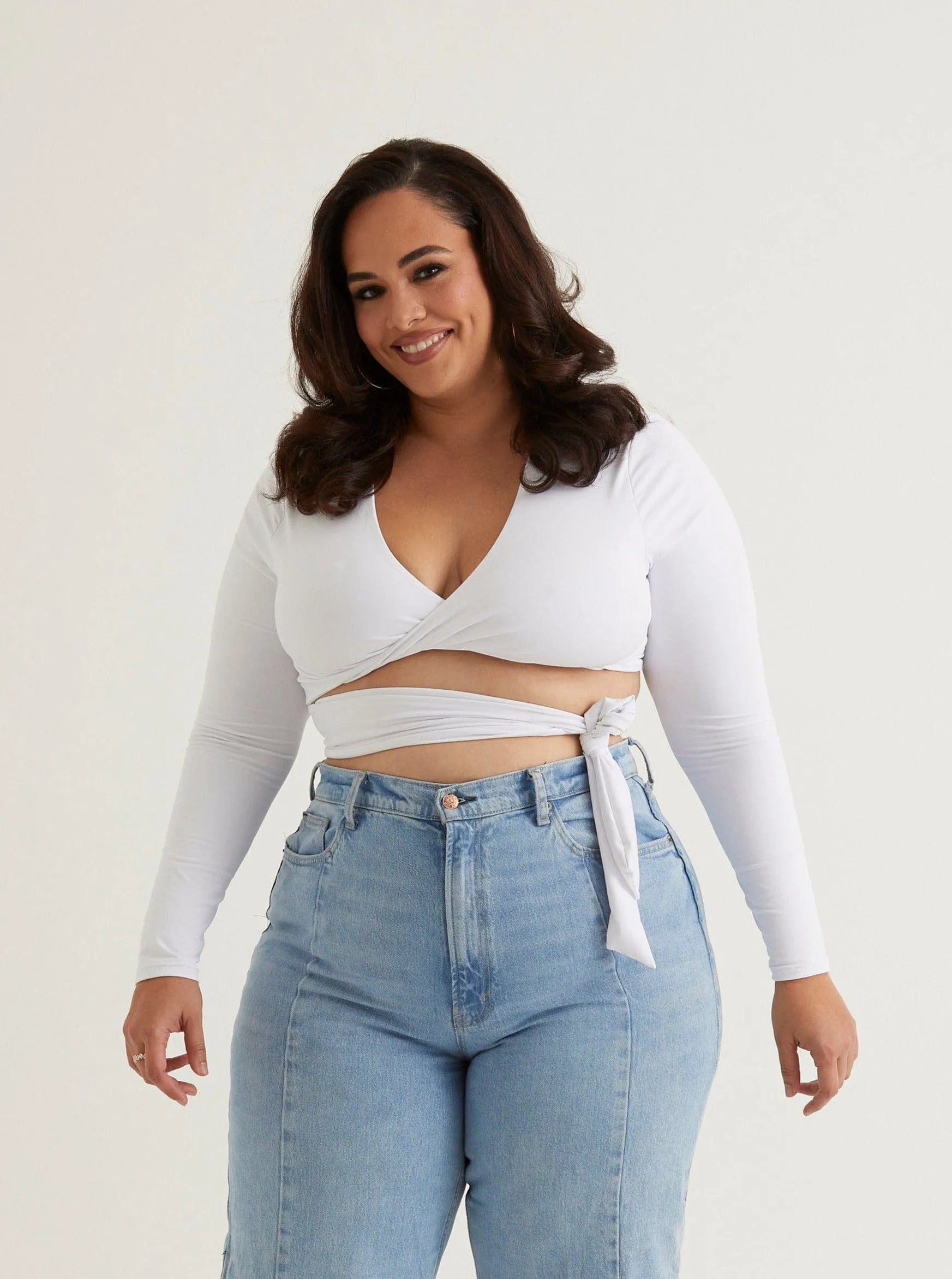 Front Twist V Neck Crop Top | White sold by Alana Eve product image thumbnail 2