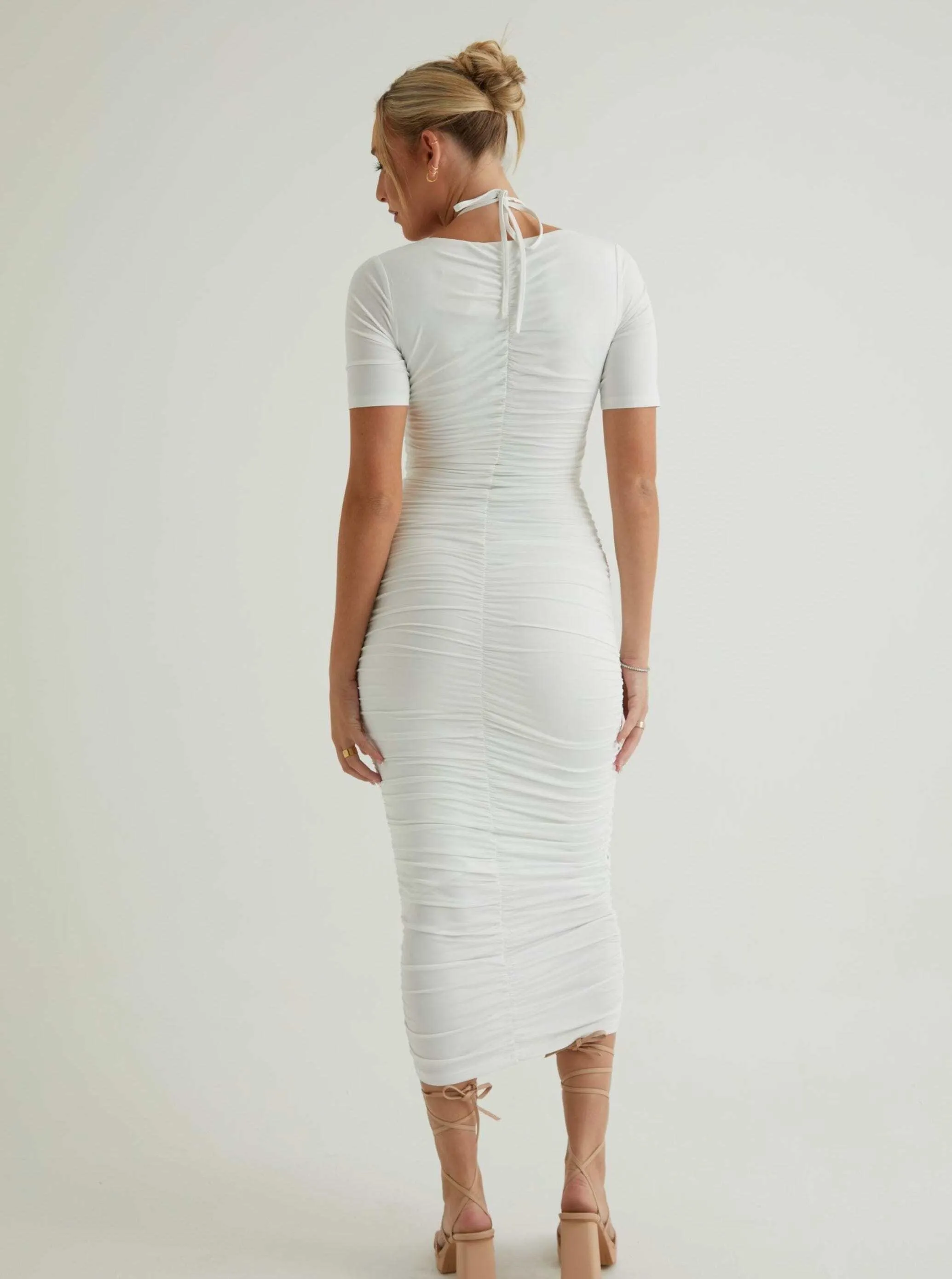 Short Sleeve Ruched Midi Dress | White sold by Alana Eve product image thumbnail 4