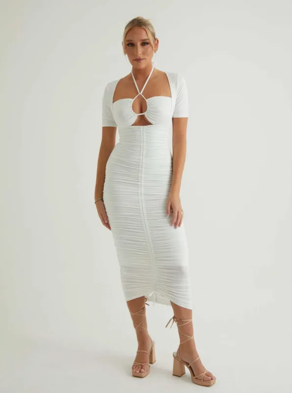 Short Sleeve Ruched Midi Dress | White sold by Alana Eve