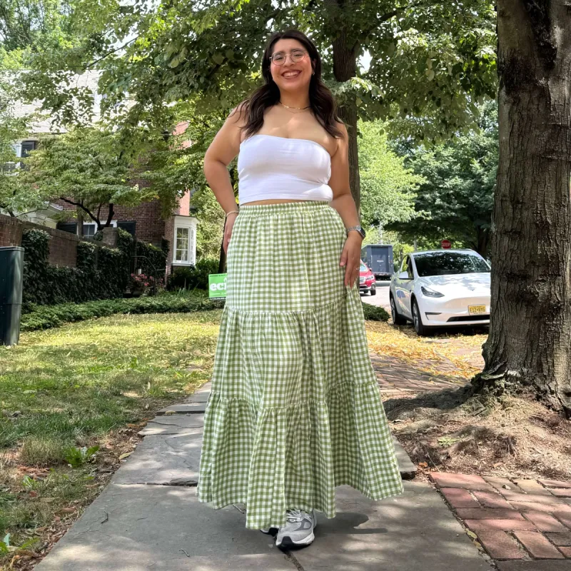 Gingham Long Skirt - Matcha sold by Shiny by Nature