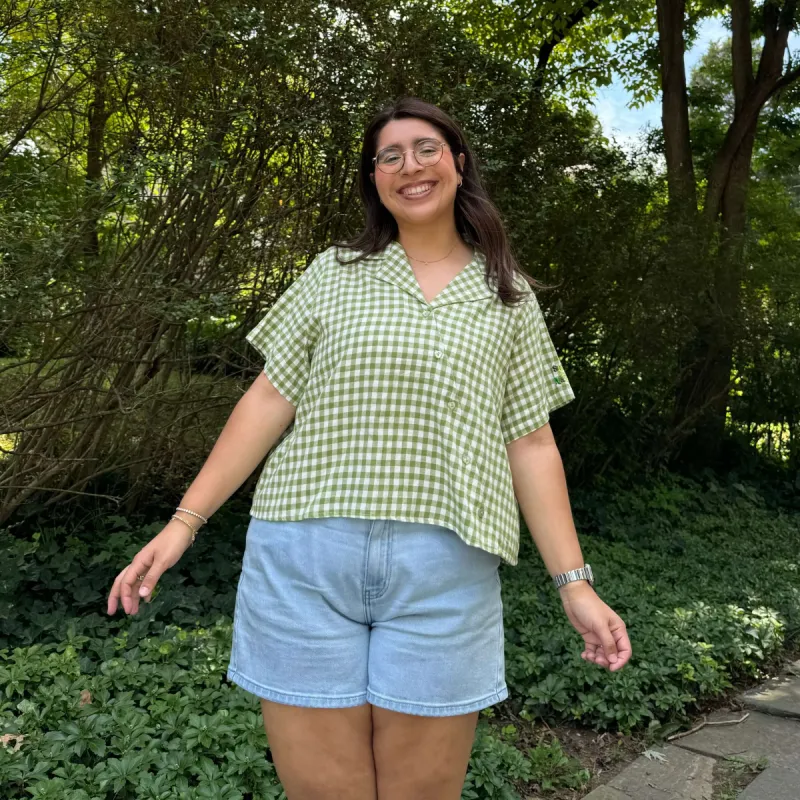 Diagonal Button-Up - Matcha Gingham *Clearance Sale* sold by Shiny by Nature