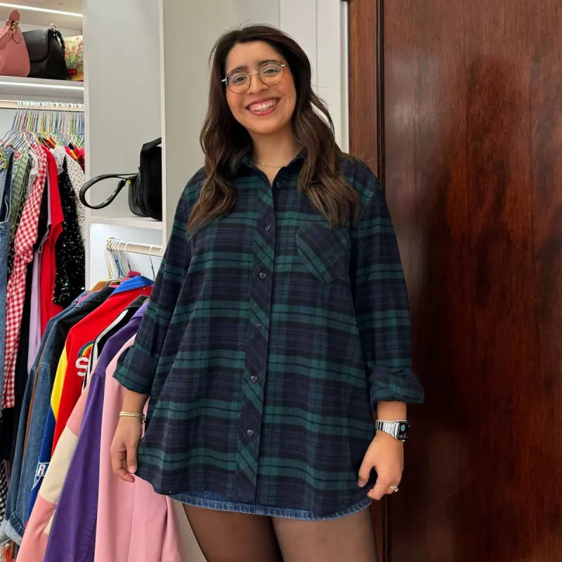 Flannel Long Sleeve Button-Up - Blue/Green *Clearance Sale* sold by Shiny by Nature