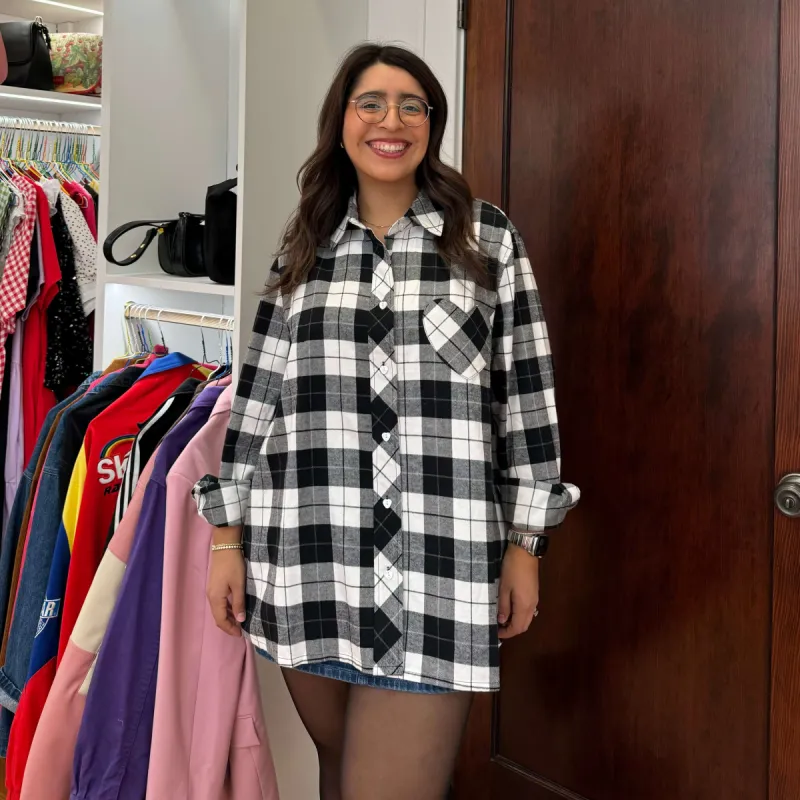 Flannel Long Sleeve Button-Up - Black/White sold by Shiny by Nature