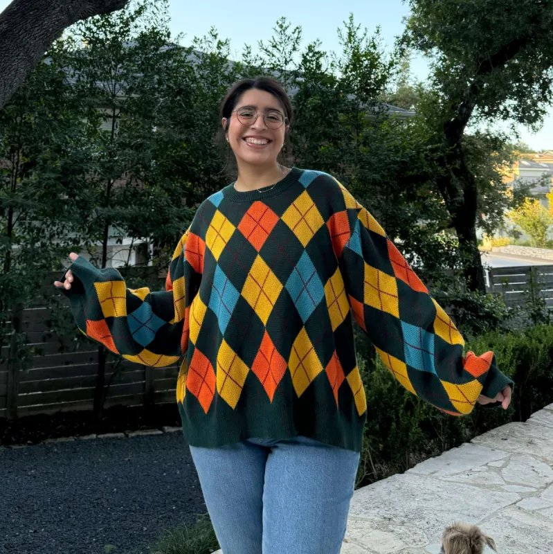 カーディガン KNITTED BULKY BRUSH ARGYLE CARDIGAN HM1496 DIAMOND_CARDIGAN_FRONT_OC.jpg?