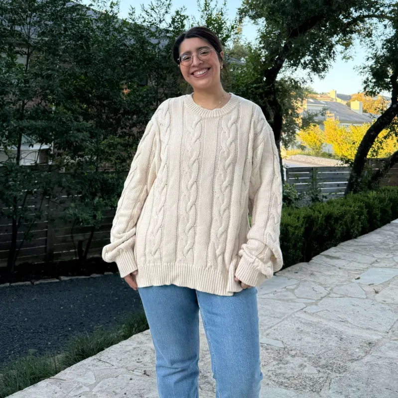 Crewneck Cable-Knit Sweater - Cream *Clearance Sale* sold by Shiny by Nature