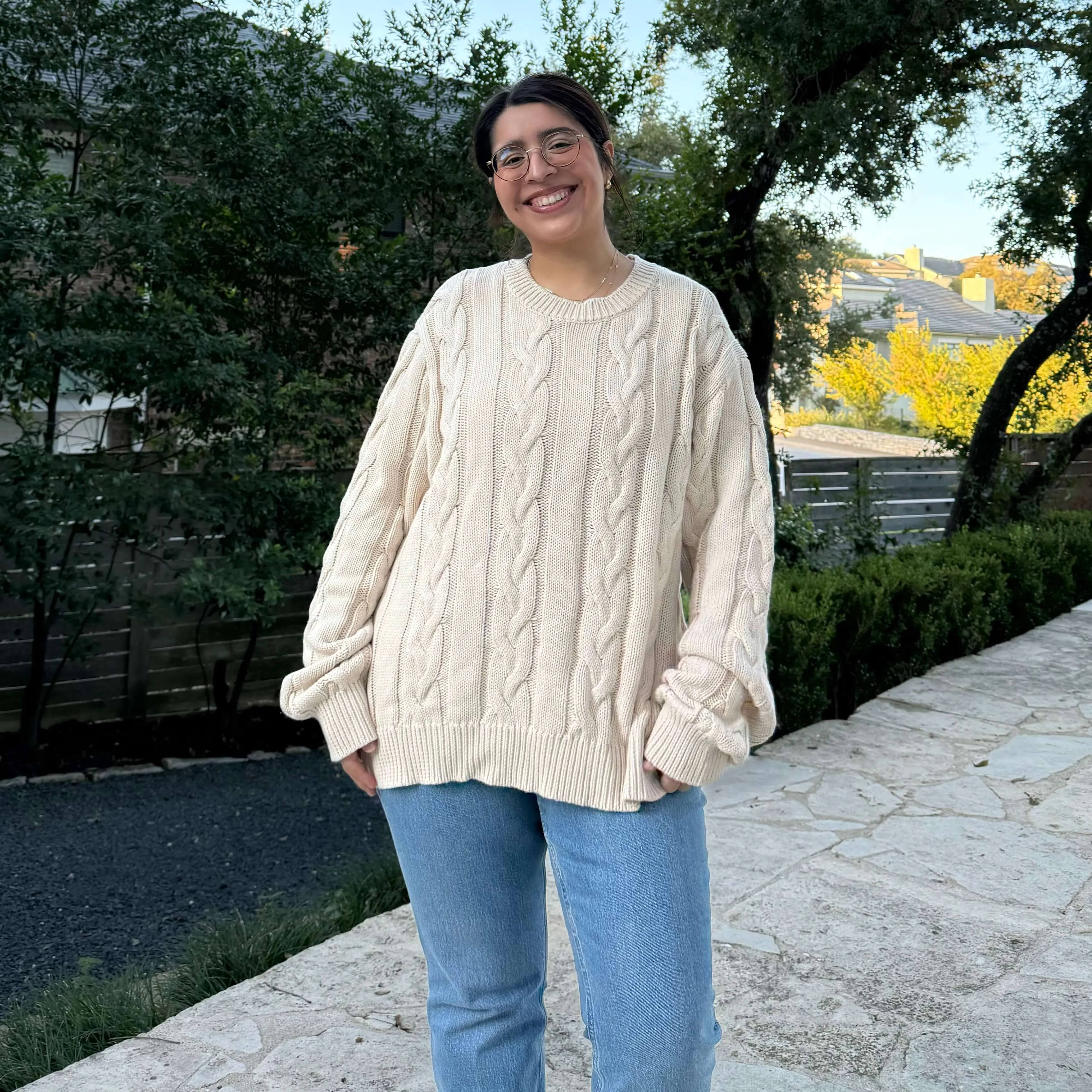 Crewneck Cable-Knit Sweater - Cream *Clearance Sale* sold by Shiny by Nature