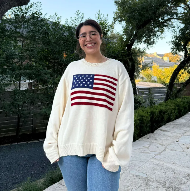American Flag Sweater - Cream *Clearance Sale* sold by Shiny by Nature