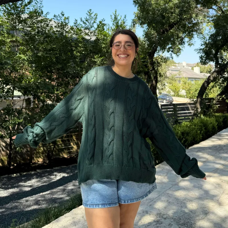 Crewneck Cable-Knit Oversized Sweater - Pine *Clearance Sale* sold by Shiny by Nature