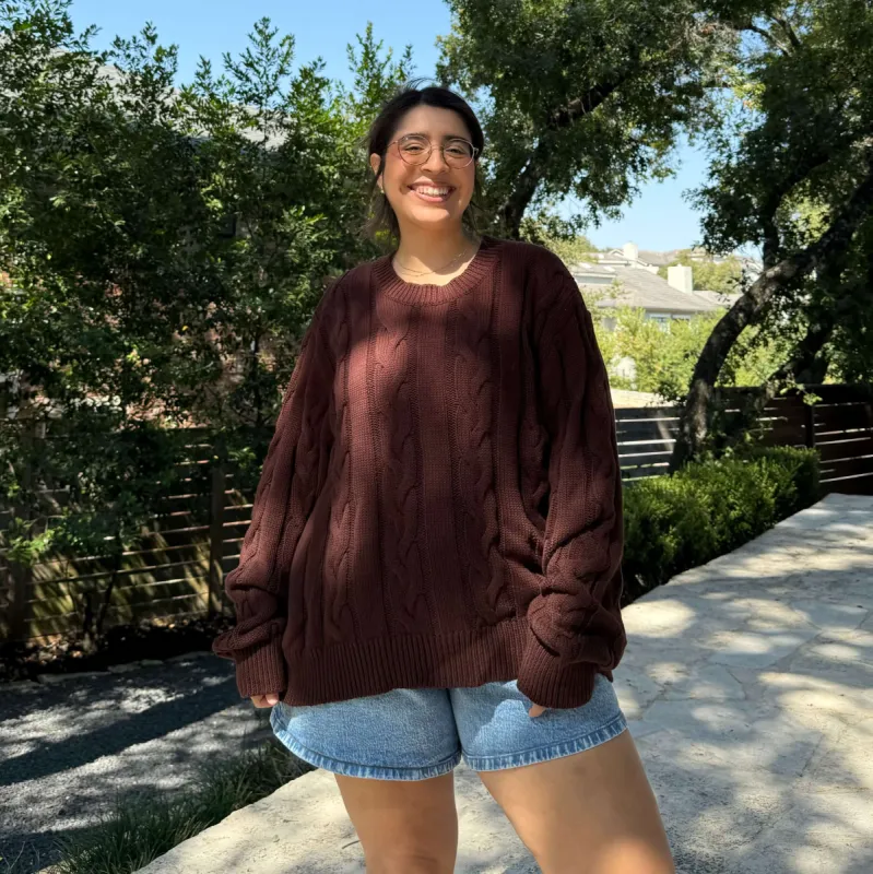 Crewneck Cable-Knit Oversized Sweater - Chocolate *Clearance Sale* sold by Shiny by Nature