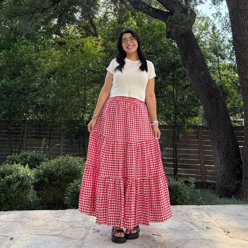 Gingham Long Skirt - Tomato *Clearance Sale* sold by Shiny by Nature