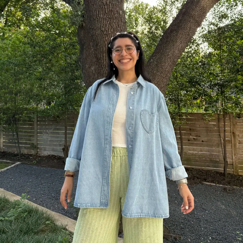 Denim Long-Sleeve Button-Up - Light Wash sold by Shiny by Nature