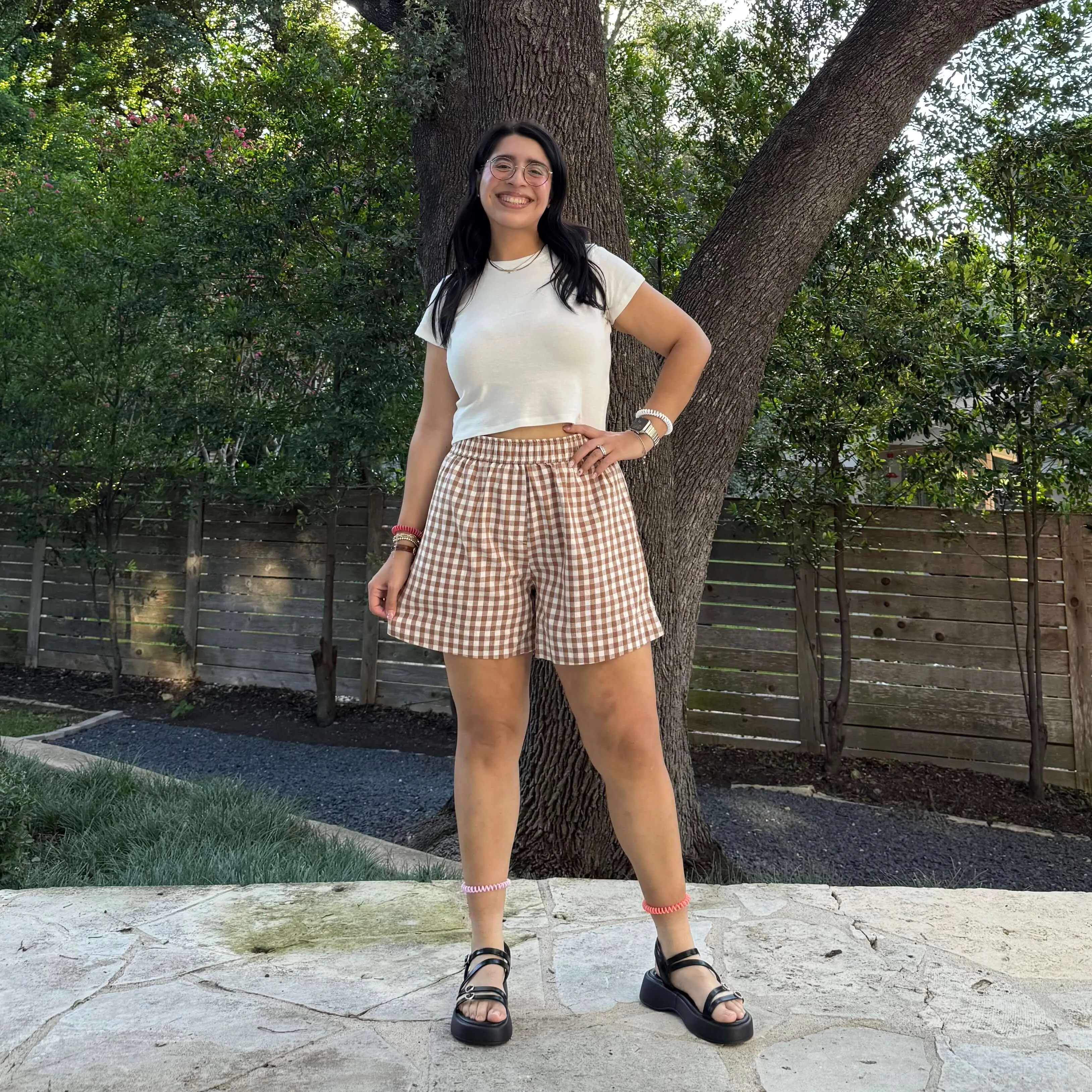 Summer Gingham Shorts - Chestnut sold by Shiny by Nature