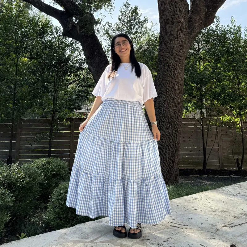 Gingham Long Skirt - Sky *Clearance Sale* sold by Shiny by Nature