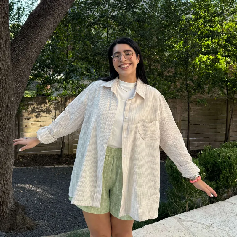 Lightweight Long-Sleeve Button-Up - Beige *Clearance Sale* sold by Shiny by Nature