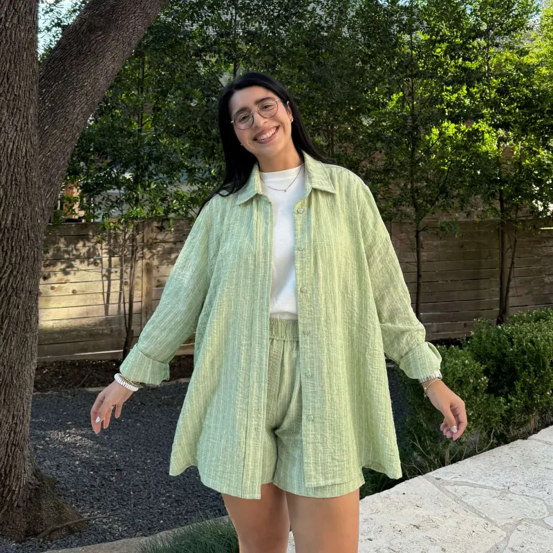 Lightweight Long-Sleeve Button-Up - Celery *Clearance Sale* sold by Shiny by Nature