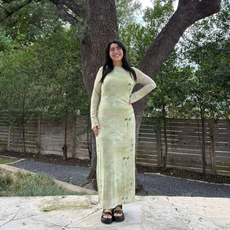 Long-Sleeve Flora Dress - Green sold by Shiny by Nature