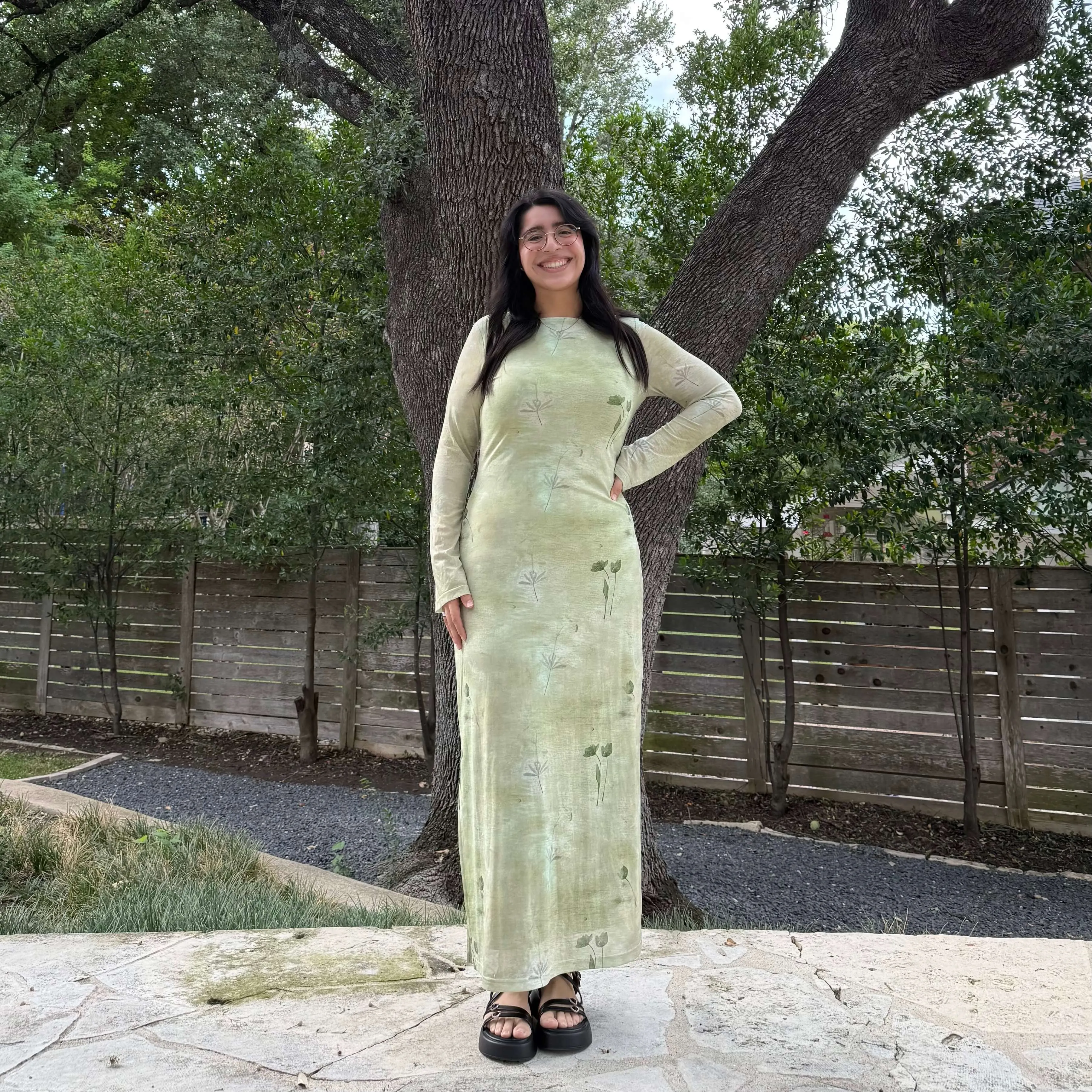 Long-Sleeve Flora Dress - Green *Clearance Sale* sold by Shiny by Nature