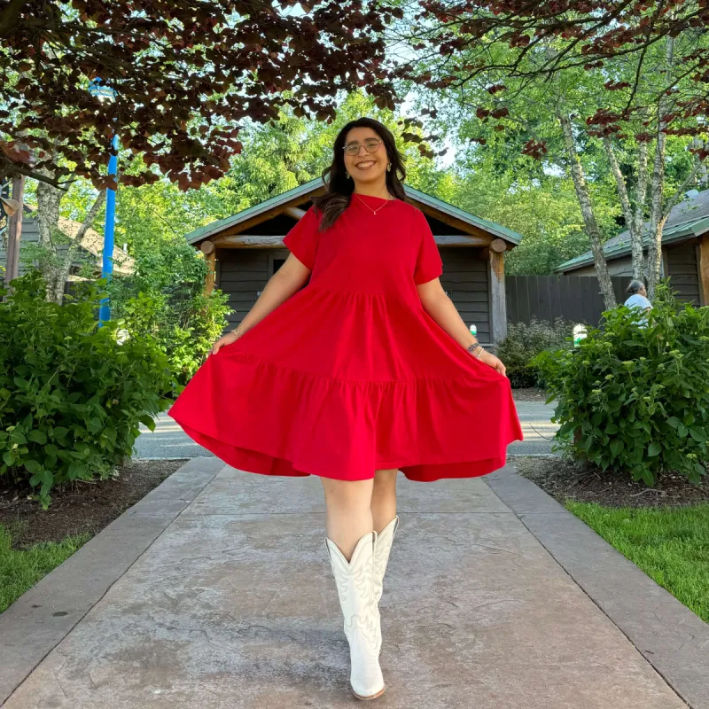Tiered Shirt Dress - Red *Clearance Sale* sold by Shiny by Nature