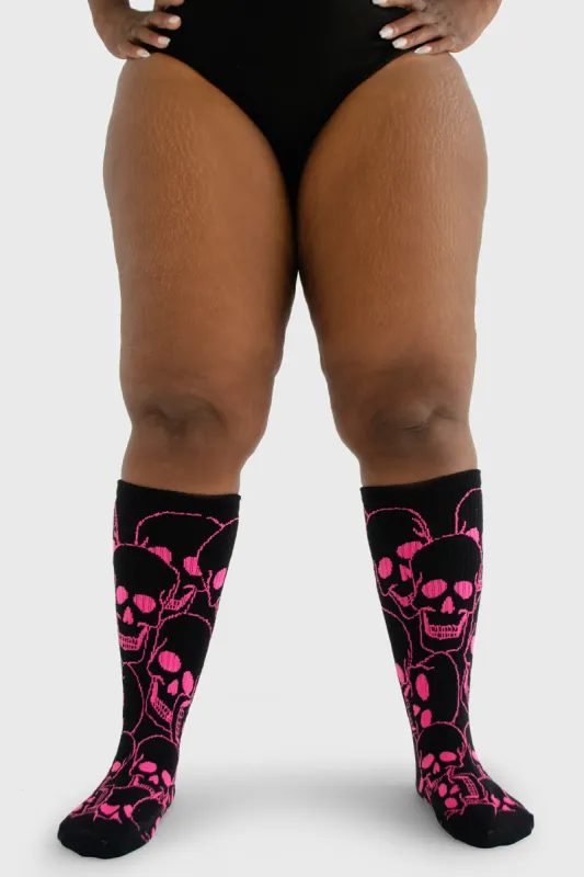 Under the Knee - Skull (Black & Pink) sold by Thunda Thighs
