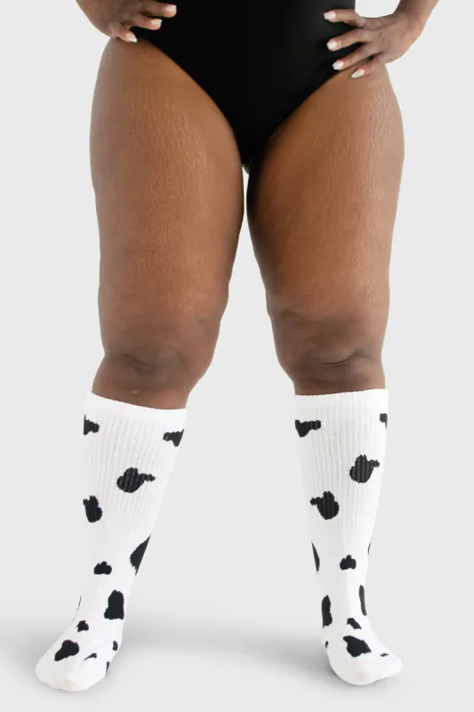 Under the Knee - Cow Print (White w/Black Spots) sold by Thunda Thighs