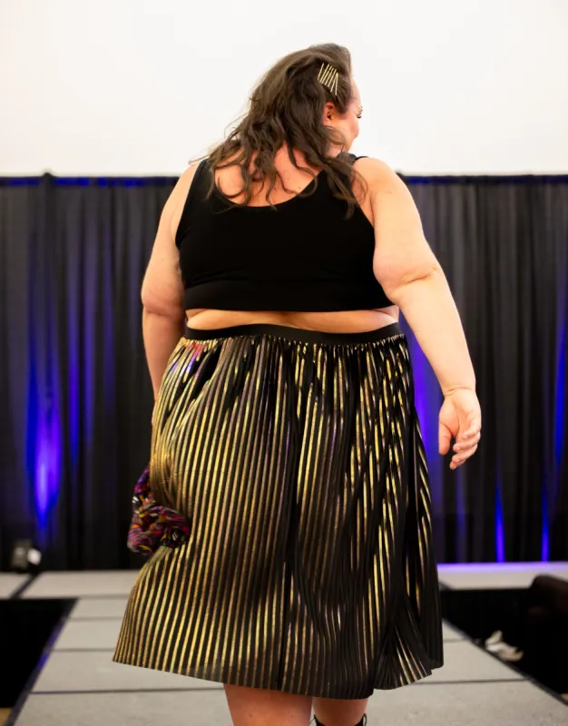 Knock Out Gold & Black Pleated Midi Skirt made by Copper Union Apparel