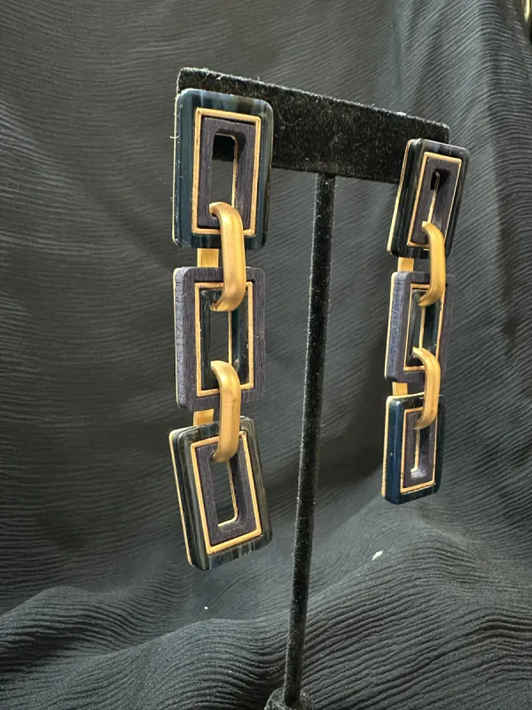 Navy Square Dangle Stud sold by Copper Union Apparel