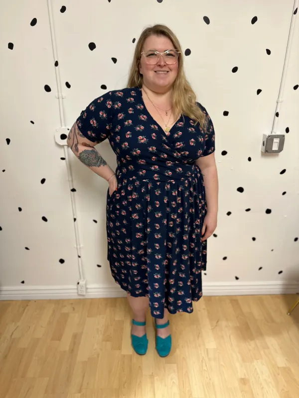 Ruby Dress in Blue Floral Rib by Alyson Clair made by Copper Union Apparel