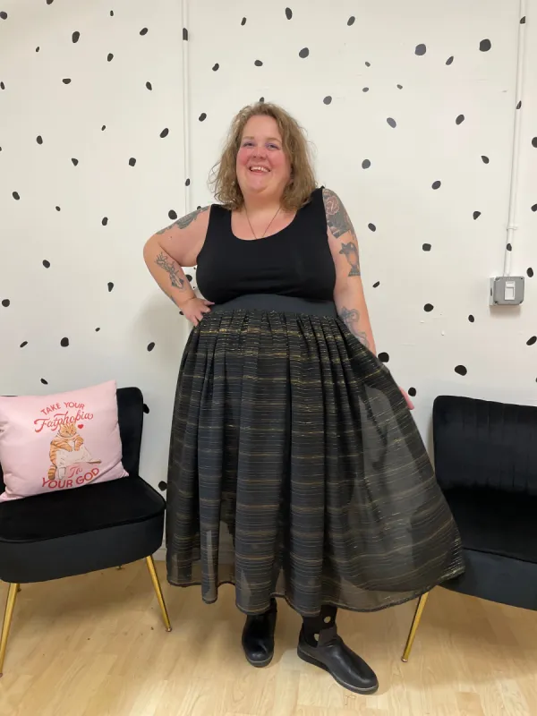 Gold Stripe Midi Skirt sold by Copper Union Apparel