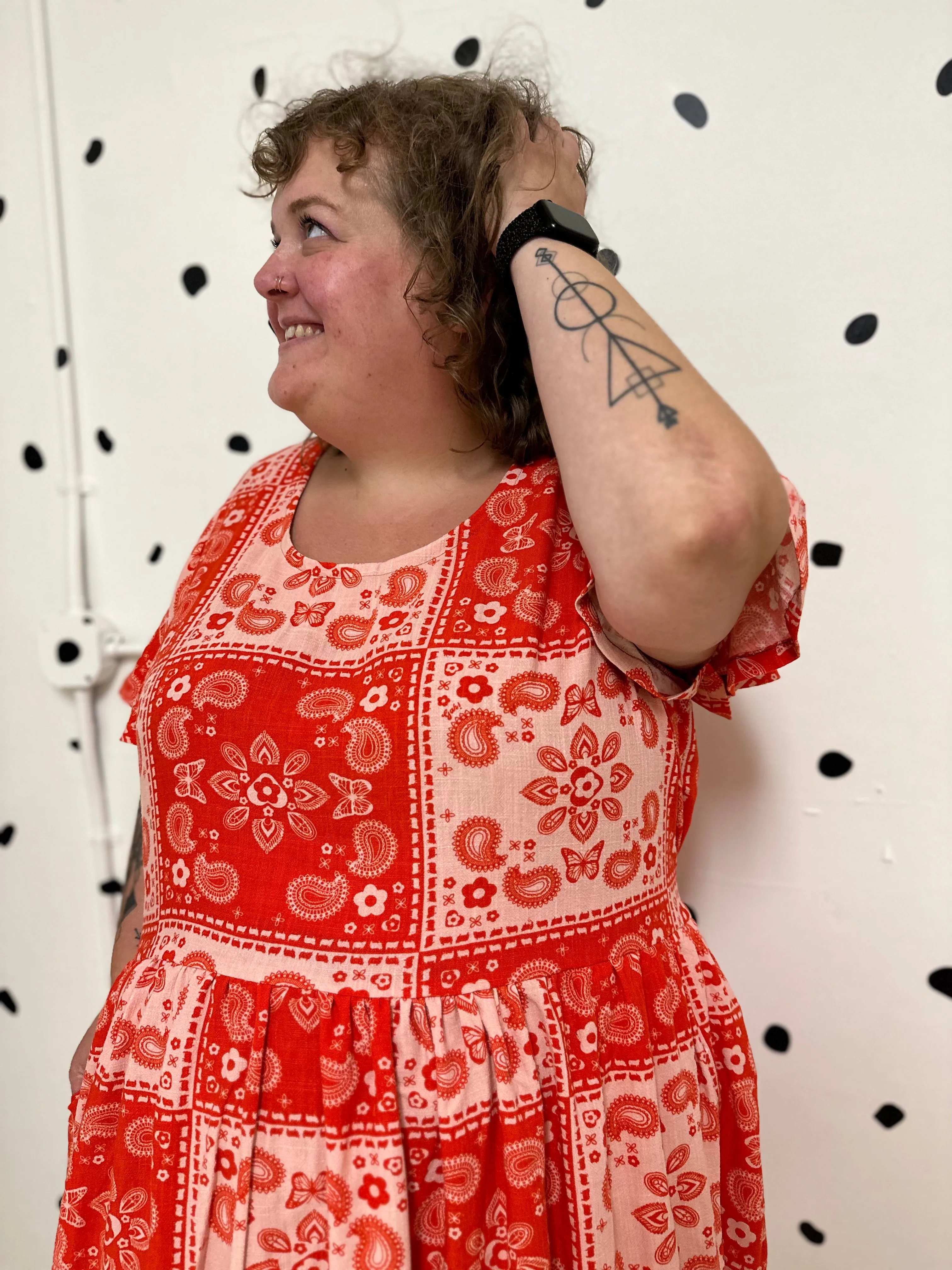 Red Bandana Flutter Ty Dress sold by Copper Union Apparel product image thumbnail 2