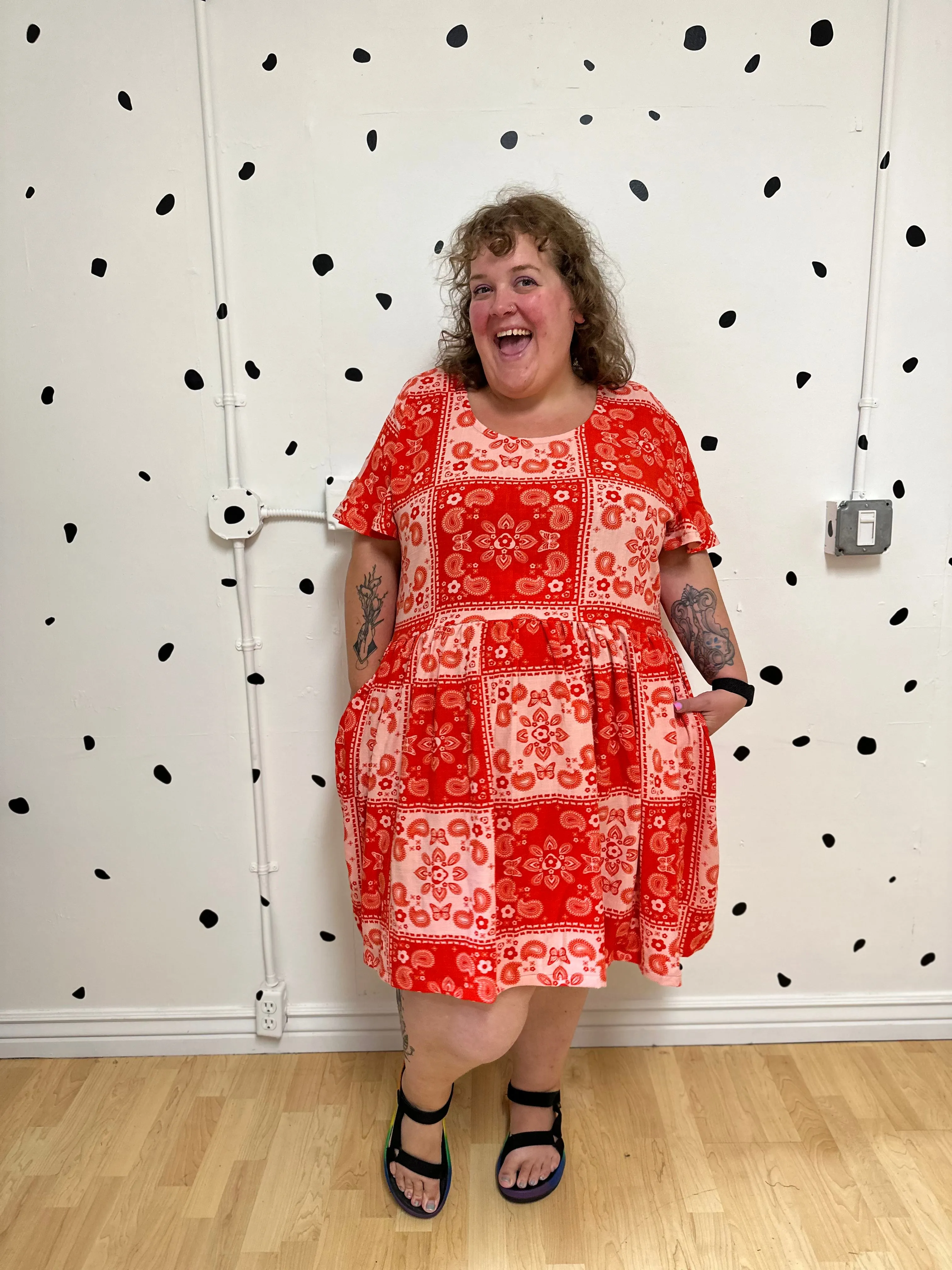 Red Bandana Flutter Ty Dress sold by Copper Union Apparel product image thumbnail 3